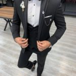 Aysoti Black Slim Fit Peak Lapel Tuxedo