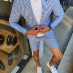 Aysoti Blue Slim Fit Striped Suit