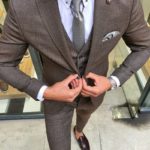 Aysoti Brown Slim Fit Patterned Suit
