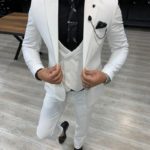 Aysoti Soffran White Slim Fit Wool Suit