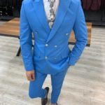 Aysoti Turquoise Slim Fit Double Breasted Suit