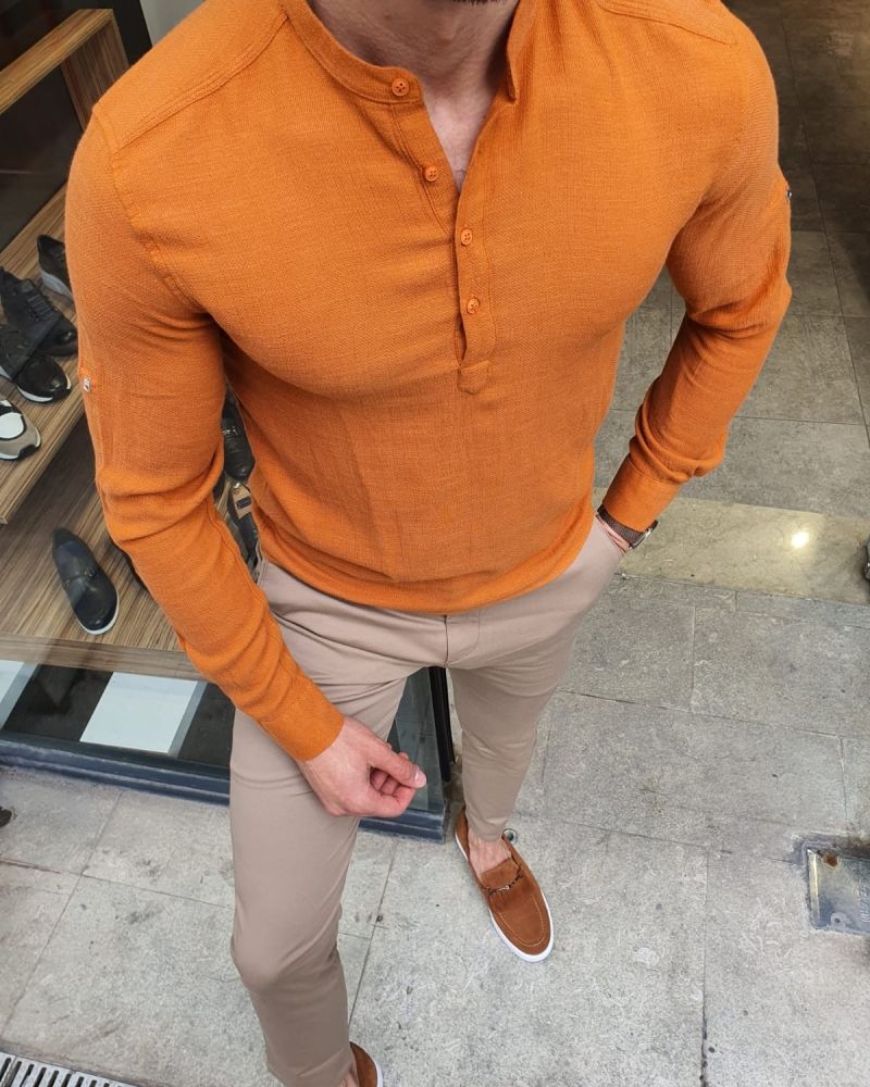 Aysoti Orange Slim Fit Cotton Shirt
