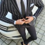 Aysoti Black Slim Fit Striped Blazer