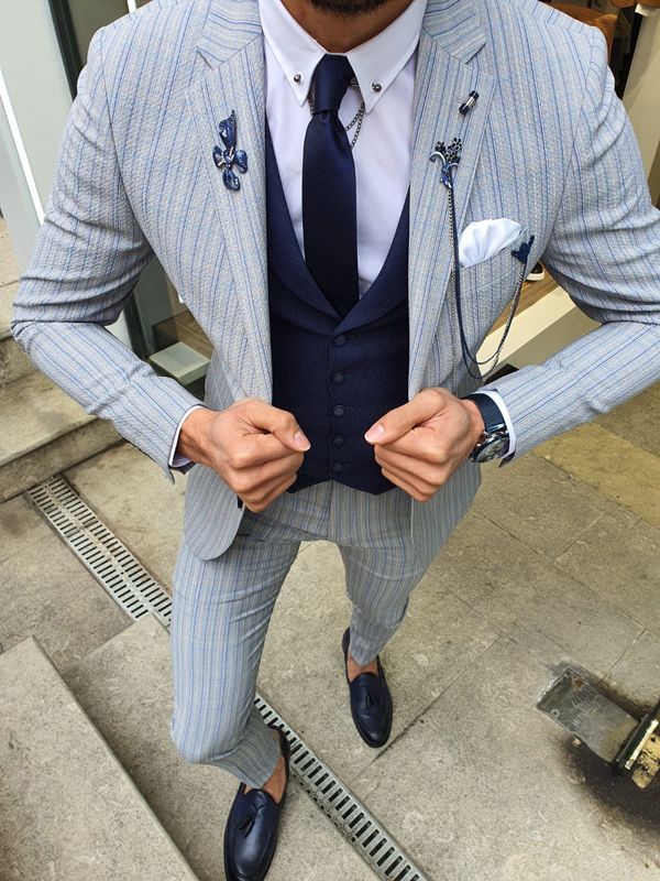Aysoti Varada Gray Slim Fit Pinstripe Suit