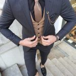 Aysoti Varada Black Camel Slim Fit Plaid Suit