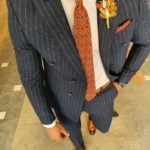 Aysoti Navy Blue Slim Fit Pinstripe Double Breasted Suit