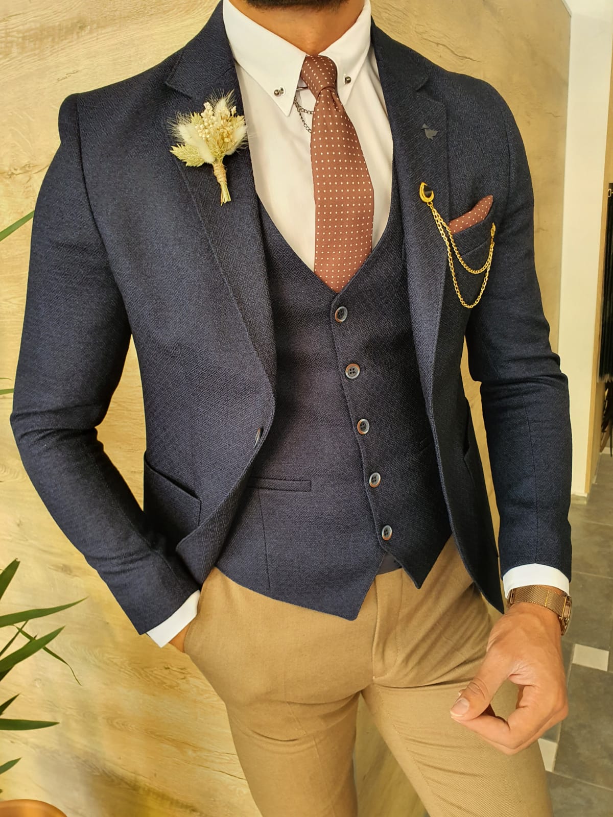 Aysoti Modern Navy Blue Slim Fit Suit