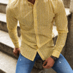 Aysoti Yellow Slim Fit Chalk Stripe Shirt