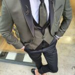 Aysoti Mirage Khaki Peak Lapel Groom Suit