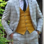 Aysoti New Gentleman Camel Slim Fit Plaid Suit
