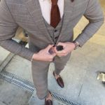 Aysoti Varada Gray Slim Fit Plaid Suit