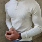 Aysoti White Slim Fit Zipper Mock Turtleneck Sweater