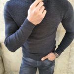 Aysoti Black Slim Fit Zipper Mock Turtleneck Sweater
