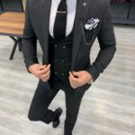 Aysoti Tegol Black Slim Fit Pinstripe Suit