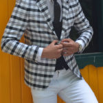 Aysoti New Gentleman Gray Slim Fit Plaid Suit