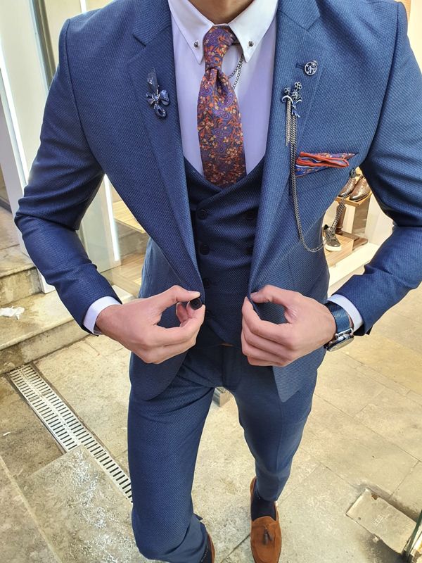 Aysoti Oland Indigo Slim Fit Patterned Suit