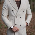 Evora Slim-Fit Cotton Double breasted coat ecru