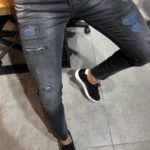 Evia Gray Slim Fit Distressed Jeans
