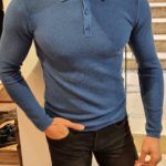Slim-Fit polo collar knitwear sweater Indigo