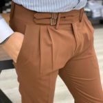 Aysoti Brown Pleated Slim Fit Canvas Pants