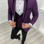 Aysoti Cardinal Purple Slim Fit Shawl Lapel Tuxedo