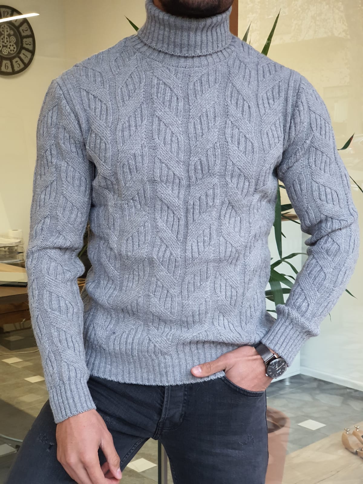 Aysoti Mooseville Gray Slim Fit Turtleneck Wool Sweater