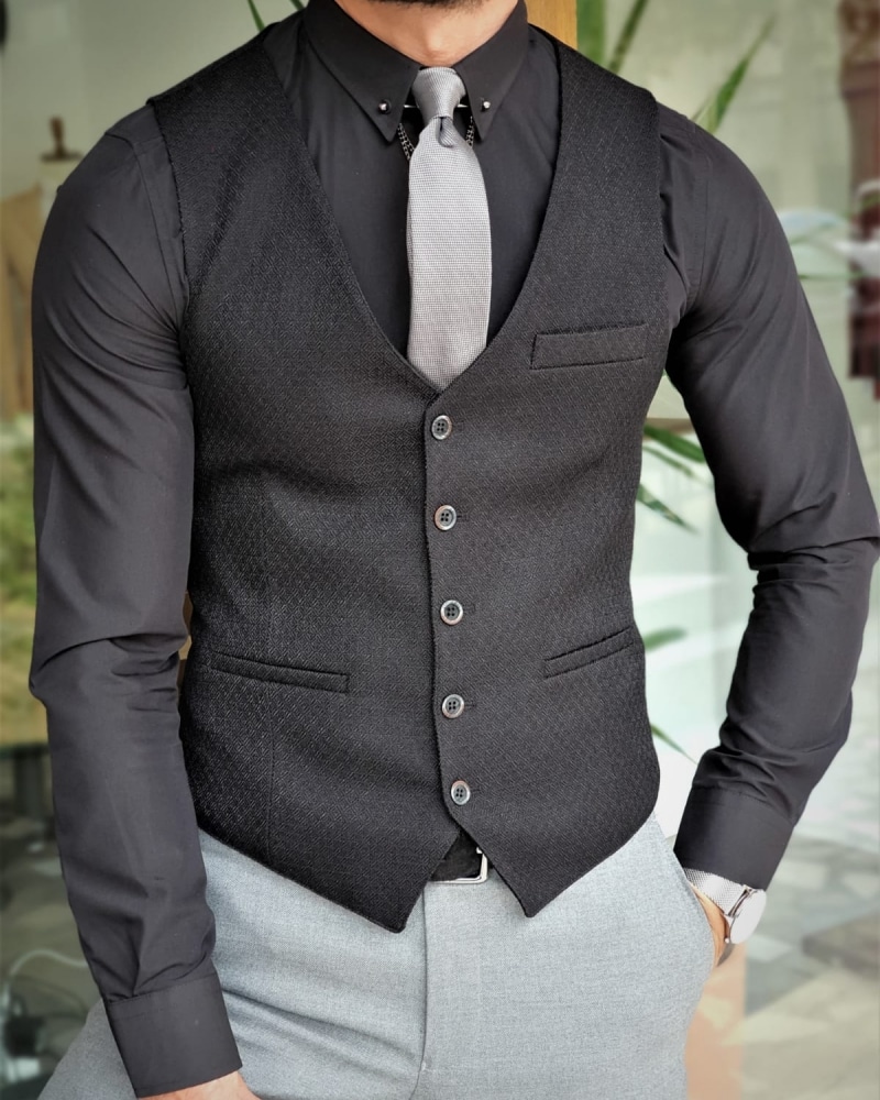 Aysoti Soffran Black Slim Fit Vest
