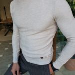 Aysoti Beige Slim Fit Mock Turtleneck Sweater