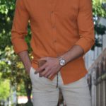 Aysoti Madison Orange Slim Fit Cotton Shirt