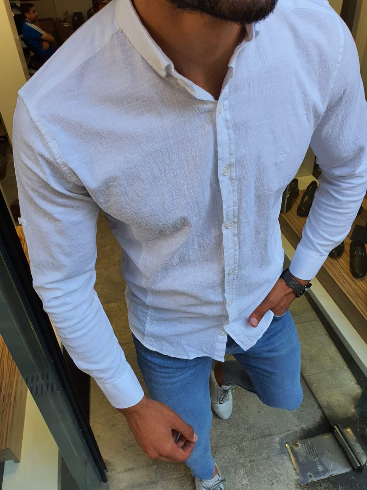 Aysoti White Slim Fit Button Collar Shirt