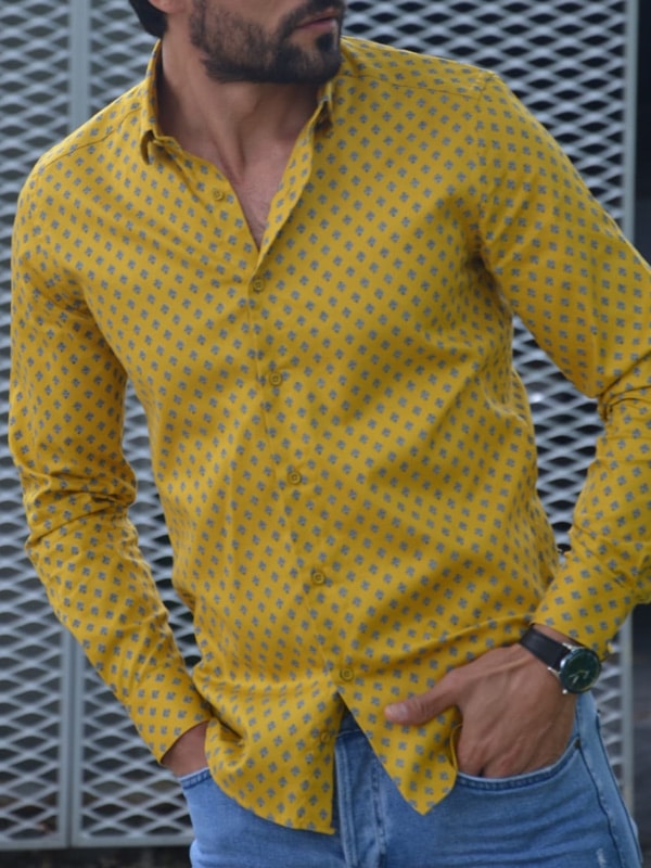 Aysoti Yellow Slim Fit Casual Shirt
