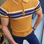 Aysoti Mustard Slim Fit Collar Neck Zipper Knitwear T-Shirt