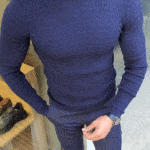 Aysoti Blue Slim Fit Crew Neck Sweater