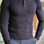 Aysoti Maglan Navy Blue Slim Fit Collar Sweater