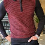 Aysoti Franklin Claret Red Slim Fit Zipper Collar Sweater