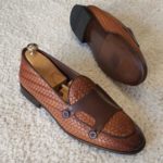 Tan-Woven-Leather-Double-Monk-Strap-Loafers