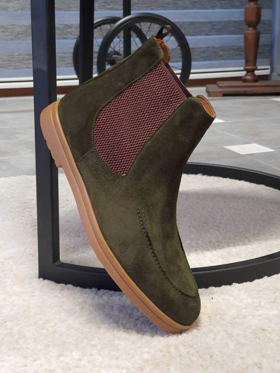 Aysoti Lysander Green Suede Chelsea Boots