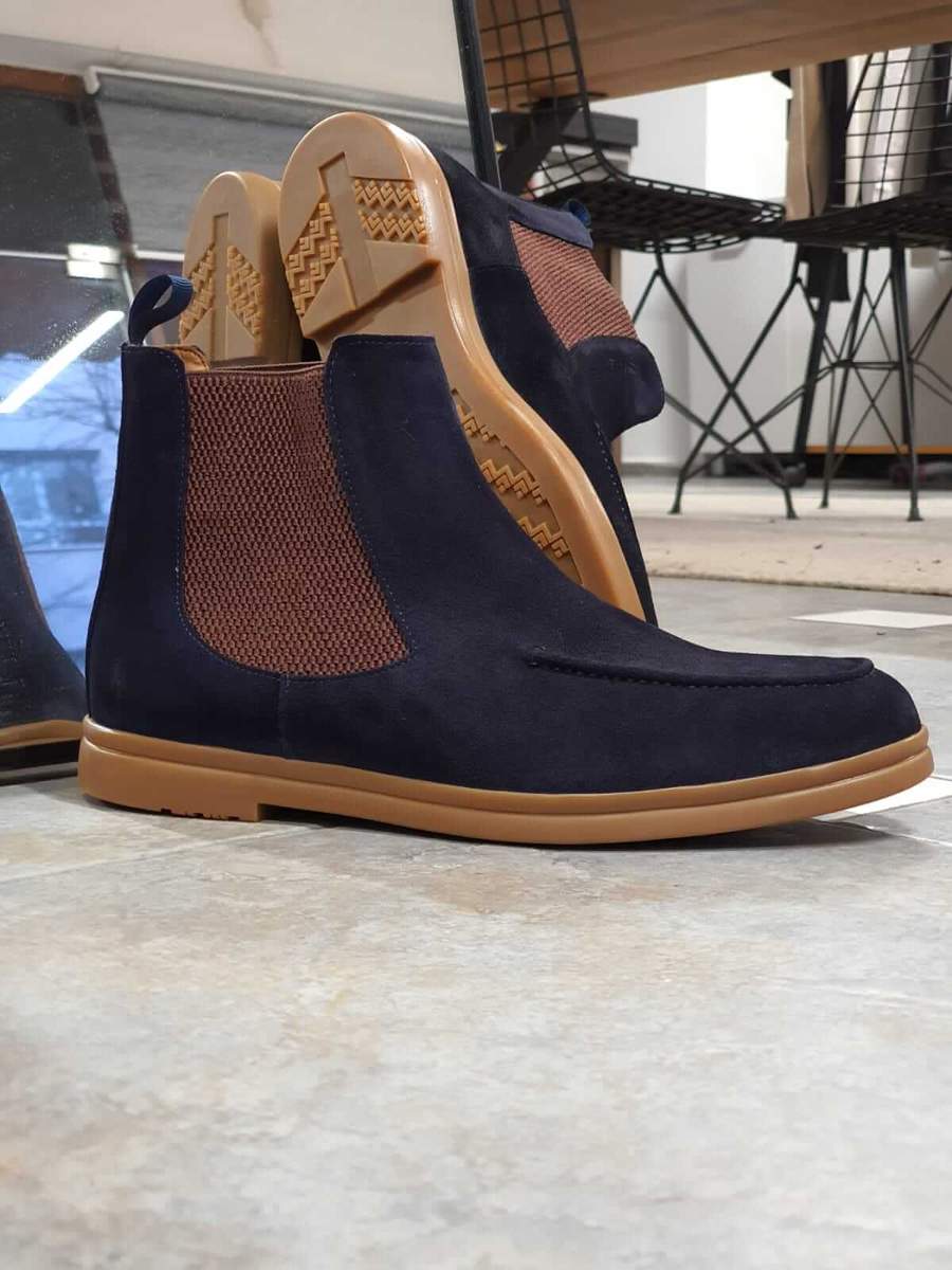 Aysoti Lysander Navy Blue Suede Chelsea Boots