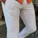 Aysoti Navak Beige Slim Fit Plaid Cotton Pants