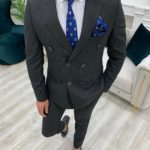 Aysoti Novak Black Slim Fit Double Breasted Pinstripe Suit