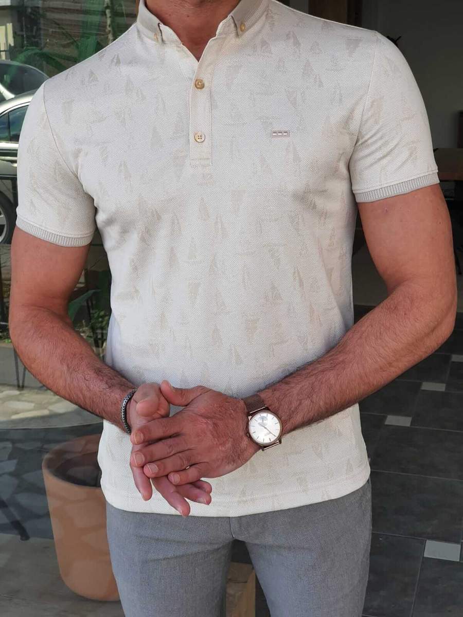 Aysoti Walter Beige Slim Fit Polo T-Shirt