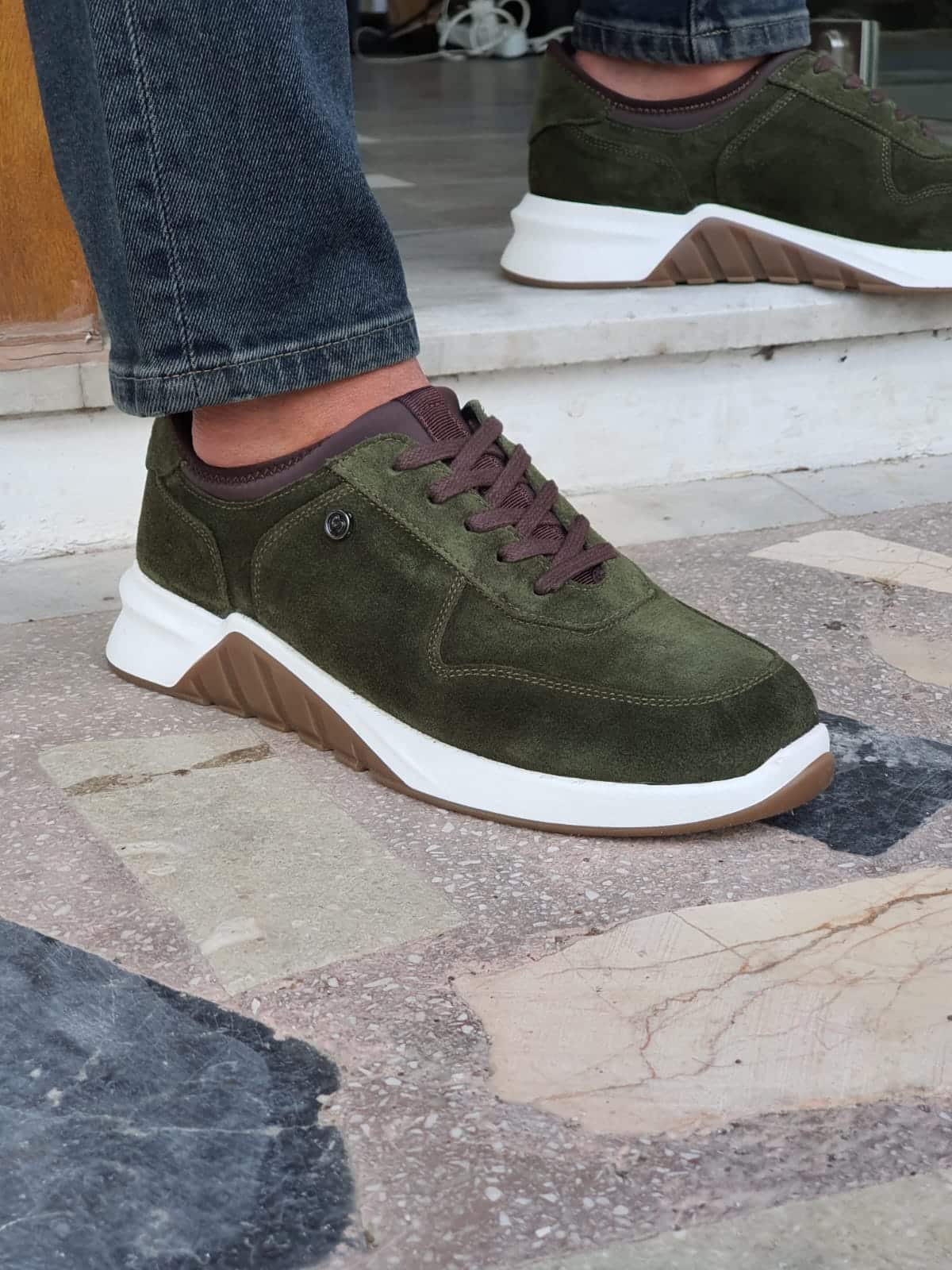 Green Mid-Top Suede Sneakers