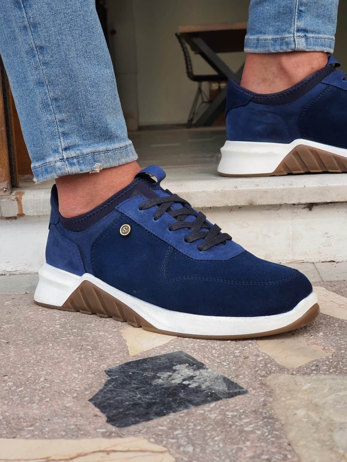 Aysoti Avallos Navy Blue Mid-Top Suede Sneakers