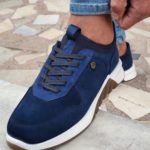 Navy Blue Mid-Top Suede Sneakers