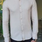 Camel Slim Fit Long Sleeve Striped Cotton Shirt