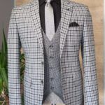 Gray Slim Fit Plaid Suit
