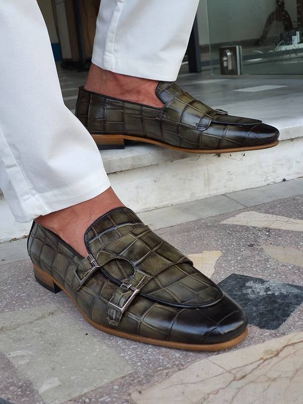 Green Double Monk Strap Loafers