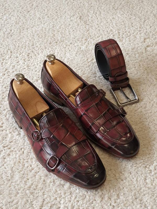 Burgundy Double Monk Strap Loafers