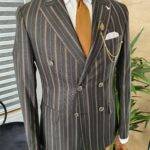 Black Slim Fit Double Breasted Pinstripe Suit