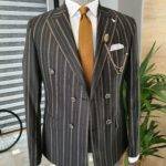 Black Slim Fit Double Breasted Pinstripe Suit
